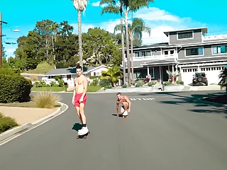 Longboard boys railing rigid on the street and in couch!