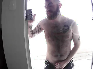 Step brother's summons makes me jerk off on our glass door - almost caught on camera!
