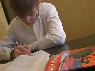 Ash-Blonde teenage doing homework